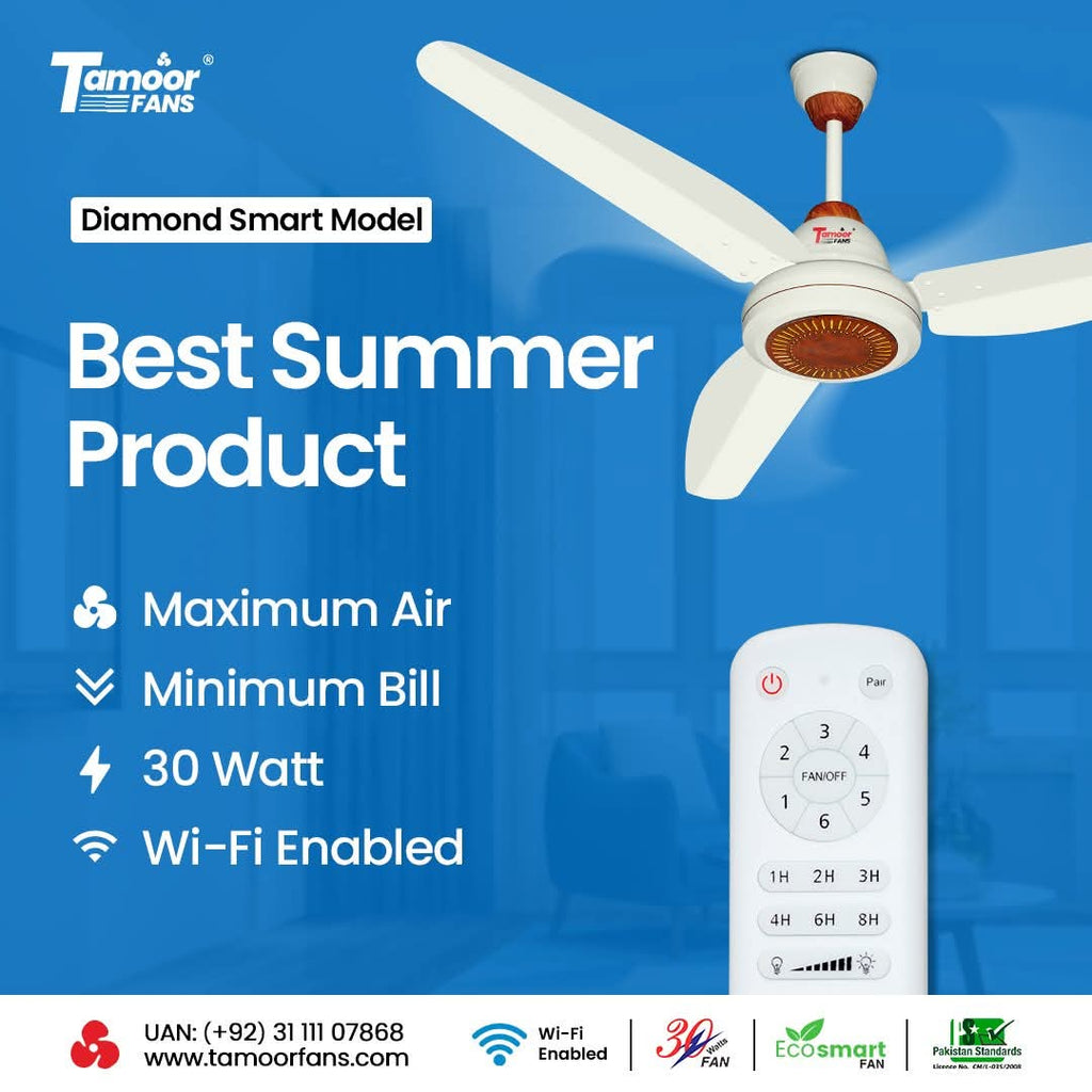 Tamoor Fans Diamond Model Eco-Smart Series (56 Inch) – BLDC Inverter Ceiling Fan With Remote Control